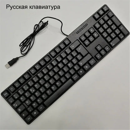 Teclado gaming com keycaps de letras em espanhol, francês, russo e árabe, USB com fios, 104 teclas, para computador