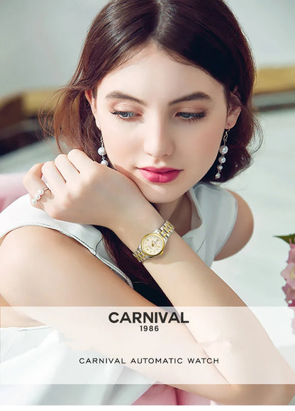 CARNIVAL Marken-Luxus-Automatikuhr für Damen, modische Armbanduhr mit Saphirglas, wasserdicht, Reloj Mujer