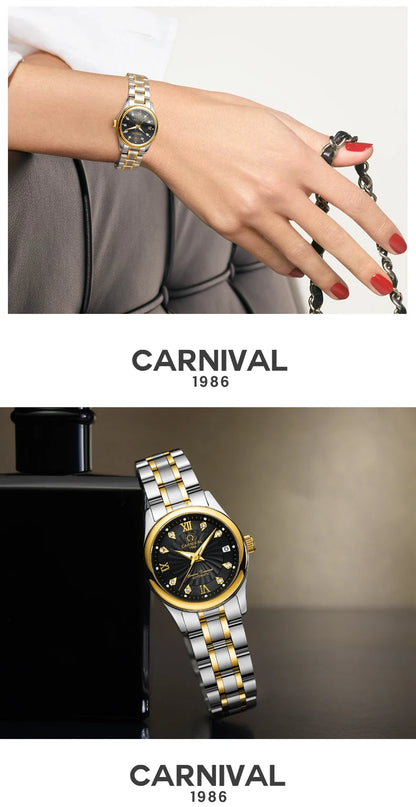 CARNIVAL Marken-Luxus-Automatikuhr für Damen, modische Armbanduhr mit Saphirglas, wasserdicht, Reloj Mujer