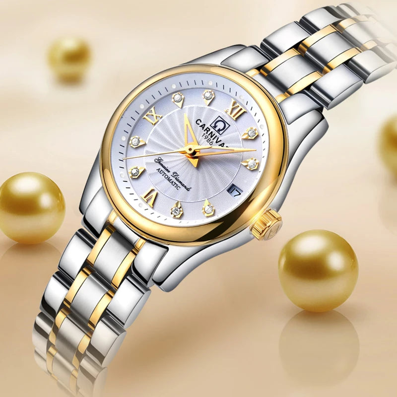 CARNIVAL Marken-Luxus-Automatikuhr für Damen, modische Armbanduhr mit Saphirglas, wasserdicht, Reloj Mujer
