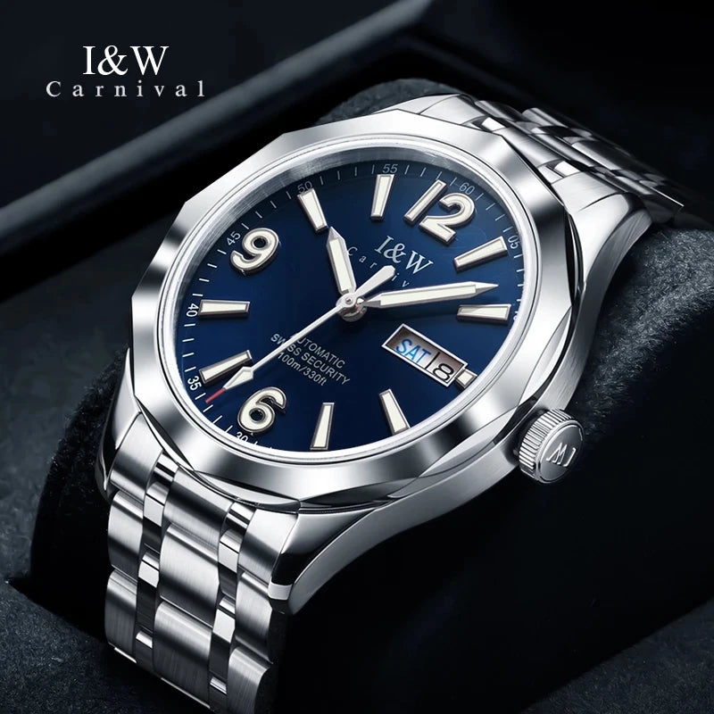 CARNIVAL Men's Tungsten Mechanical Watch Brand Luxury NH36 Automatic Movement Wristwatches for Men Waterproof Watch