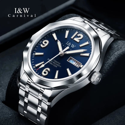 CARNIVAL Men's Tungsten Mechanical Watch Brand Luxury NH36 Automatic Movement Wristwatches for Men Waterproof Watch