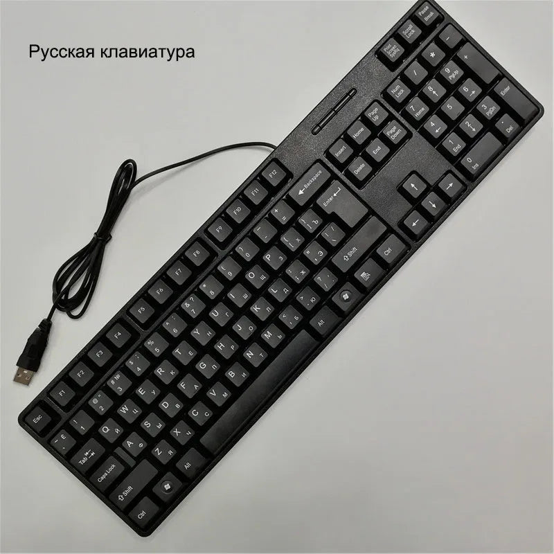 Teclado gaming com keycaps de letras em espanhol, francês, russo e árabe, USB com fios, 104 teclas, para computador