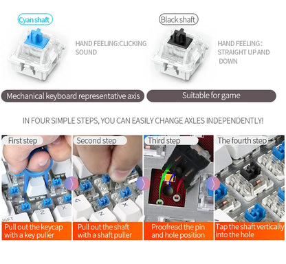 Teclado Mecânico Retro Punk com Switch Blue Black Brown, 104 Teclas, USB com Fio, Teclado Gaming com Retroiluminação RGB para PC, Portátil e Gamers