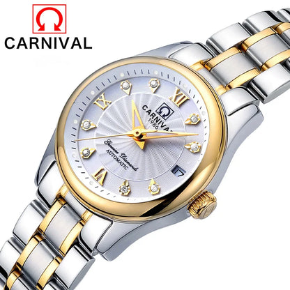 CARNIVAL Marken-Luxus-Automatikuhr für Damen, modische Armbanduhr mit Saphirglas, wasserdicht, Reloj Mujer