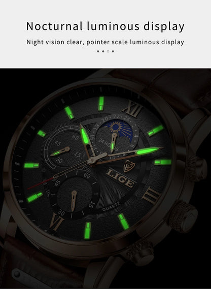 2025 New Men's Watches LIGE Top Brand Luxury Leather Casual Quartz Watch Men's Sport Waterproof Clock Watch Relogio Masculino+Box