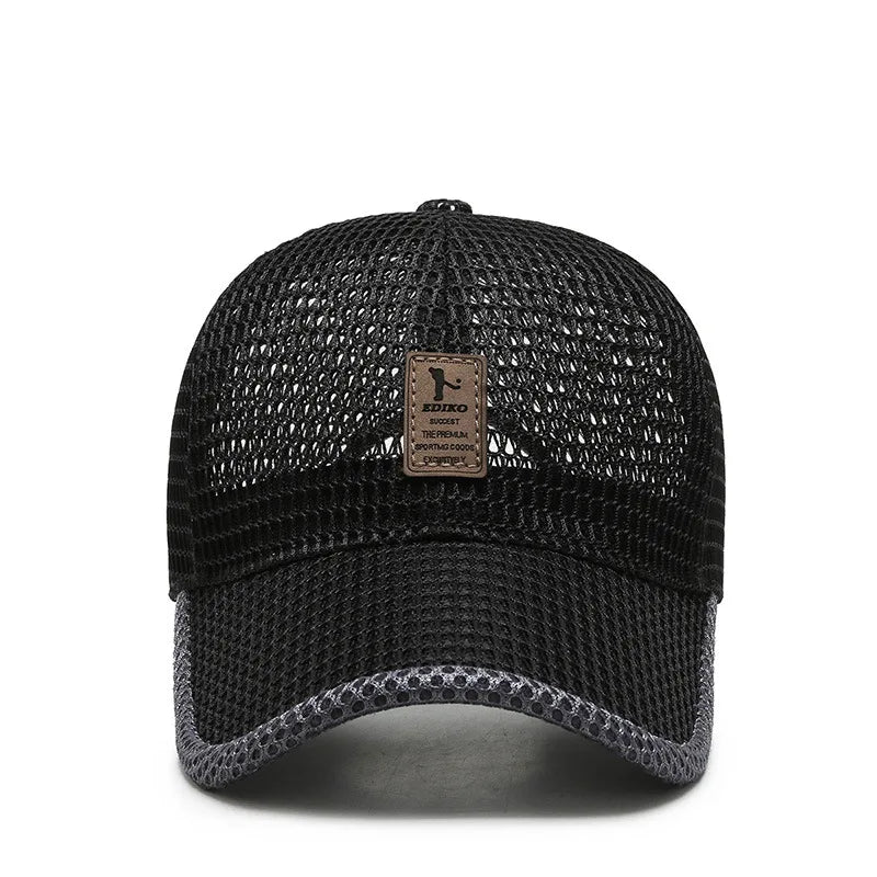 Letní unisex kšiltovka pro muže a ženy na rybaření, prodyšná síťovaná snapback čepice, černá ležérní sportovní kšiltovka