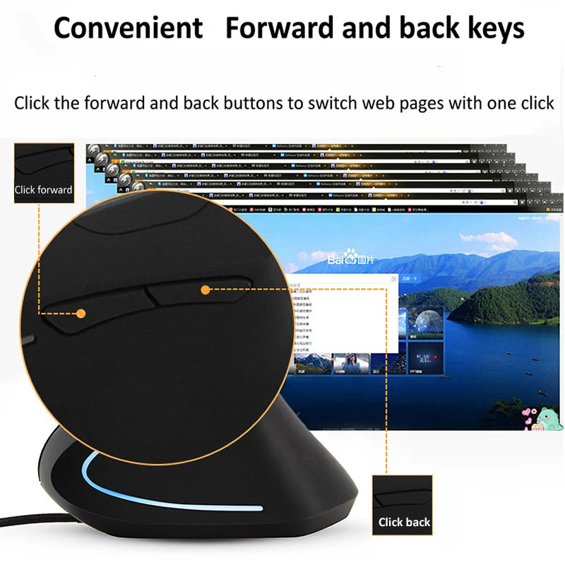 Wired Right Hand Vertical RGB Mouse Ergonomic Gaming Mouse 800 1200 1600 3200DPI USB Optical Wrist Healthy Mause for PC Computer