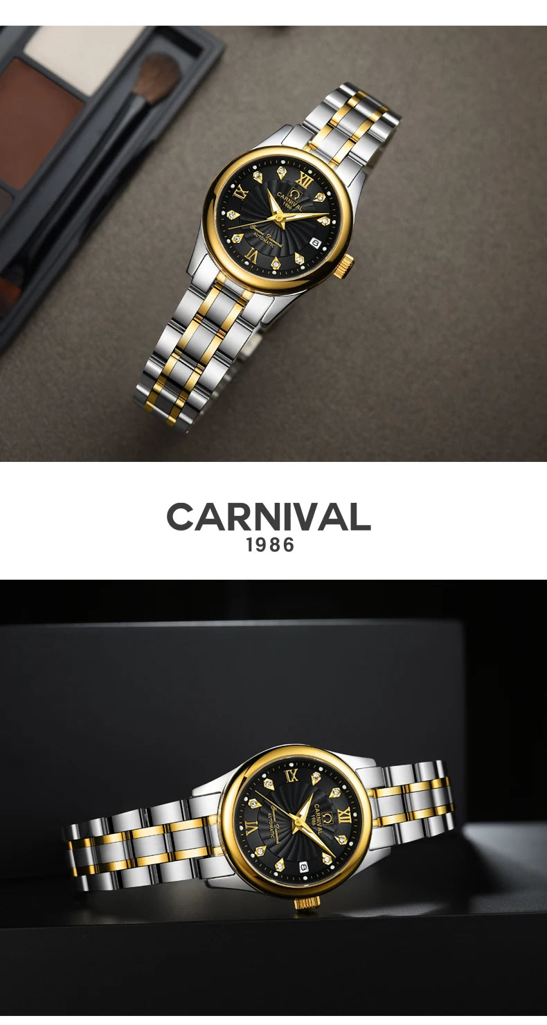 CARNIVAL Marken-Luxus-Automatikuhr für Damen, modische Armbanduhr mit Saphirglas, wasserdicht, Reloj Mujer