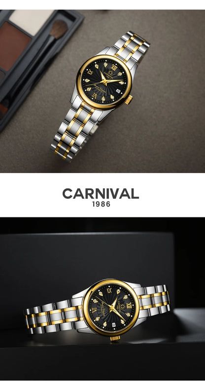 CARNIVAL Marken-Luxus-Automatikuhr für Damen, modische Armbanduhr mit Saphirglas, wasserdicht, Reloj Mujer