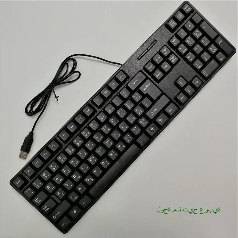 Teclado gaming com keycaps de letras em espanhol, francês, russo e árabe, USB com fios, 104 teclas, para computador
