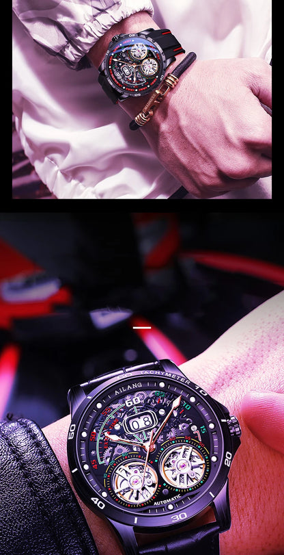 AILANG Super Cool Double Tourbillon Automatic Mechanical Watch Men Luxury Brand Luminous Waterproof Watches Men's Reloj Hombre