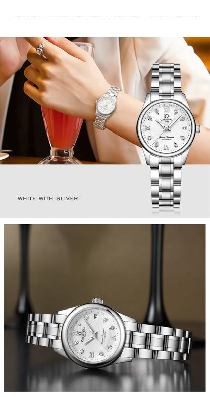 CARNIVAL Marken-Luxus-Automatikuhr für Damen, modische Armbanduhr mit Saphirglas, wasserdicht, Reloj Mujer