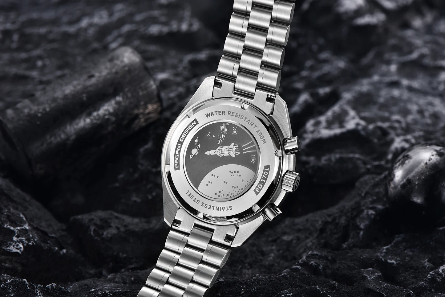 Relógio masculino PAGANI DESIGN Série Planetary Saturn Light Tan Quartz Speed Chronograph com cristal de safira AR — Novo 2026