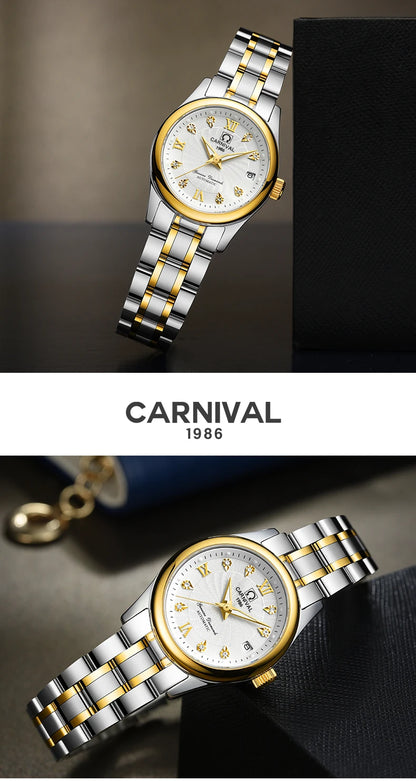 CARNIVAL Marken-Luxus-Automatikuhr für Damen, modische Armbanduhr mit Saphirglas, wasserdicht, Reloj Mujer