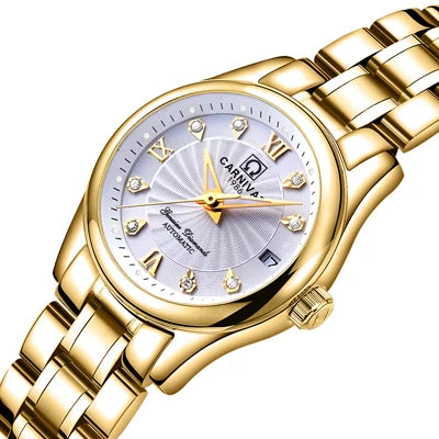 CARNIVAL Marken-Luxus-Automatikuhr für Damen, modische Armbanduhr mit Saphirglas, wasserdicht, Reloj Mujer