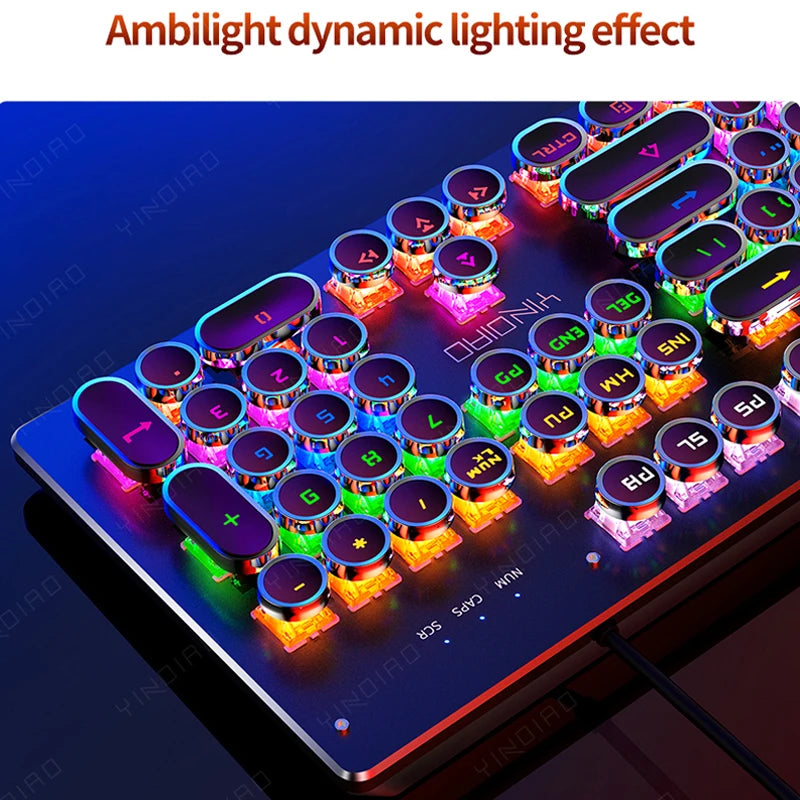 Teclado Mecânico Retro Punk com Switch Blue Black Brown, 104 Teclas, USB com Fio, Teclado Gaming com Retroiluminação RGB para PC, Portátil e Gamers