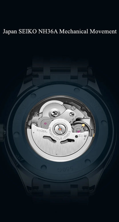 CARNIVAL Men's Tungsten Mechanical Watch Brand Luxury NH36 Automatic Movement Wristwatches for Men Waterproof Watch