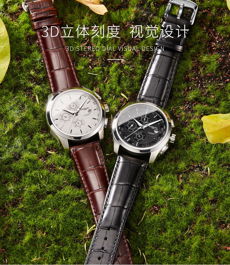 relogio masculino New Carnival Automatic Watches Men Business Mechanical Clock Leather Strap Waterproof Luxuey Brand Clock