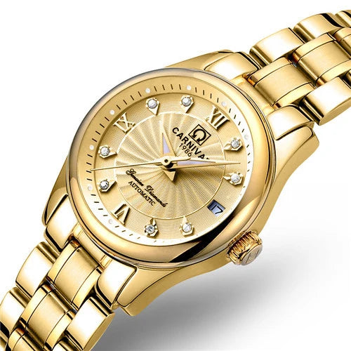CARNIVAL Marken-Luxus-Automatikuhr für Damen, modische Armbanduhr mit Saphirglas, wasserdicht, Reloj Mujer