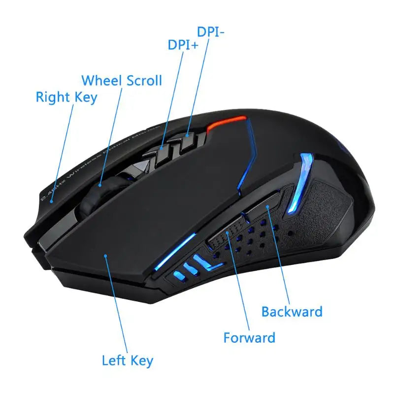 ET X-08 2000DPI Adjustable 7 Button 2.4G Wireless Gaming Mouse Professional Wireless Gaming Mouse for Gamer Mute LED Mice for PC