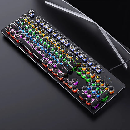 Teclado Mecânico Retro Punk com Switch Blue Black Brown, 104 Teclas, USB com Fio, Teclado Gaming com Retroiluminação RGB para PC, Portátil e Gamers