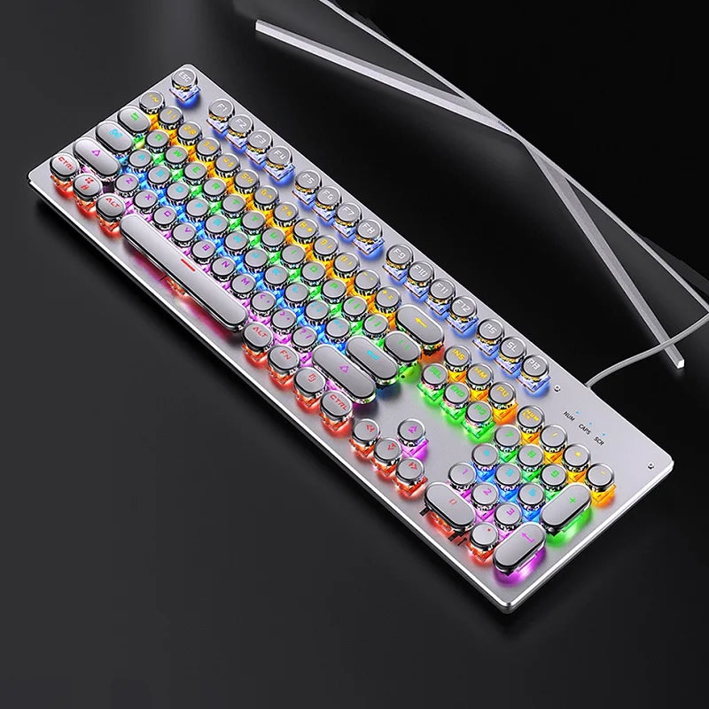 Teclado Mecânico Retro Punk com Switch Blue Black Brown, 104 Teclas, USB com Fio, Teclado Gaming com Retroiluminação RGB para PC, Portátil e Gamers