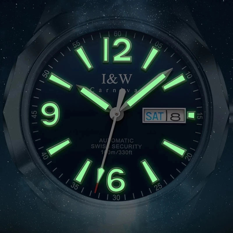CARNIVAL Men's Tungsten Mechanical Watch Brand Luxury NH36 Automatic Movement Wristwatches for Men Waterproof Watch