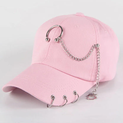 Modische Hip-Hop-Baseballkappe aus Baumwolle, kreative Piercing-Ring-Kappen, Punk, lässig für Erwachsene, einfarbig, verstellbar, Unisex-Mütze, Snapback-Kappen