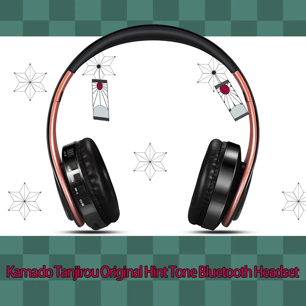 Demon Slayer Kamado Tanjirou Anime Bluetooth Headphones – Wireless Gaming Headset with Mic, TF Card Support, Deep Bass Anime Earphones V5.0