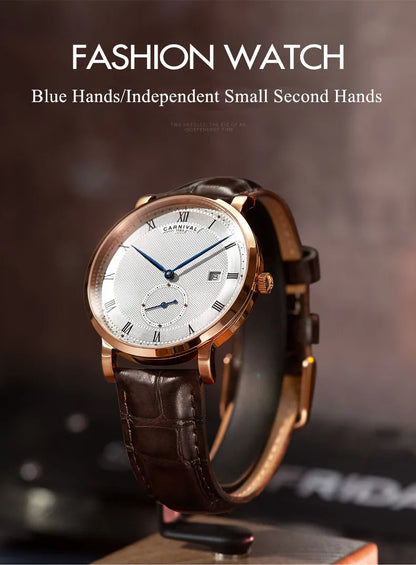 Carnival Brand Luxury Business Watch Fashion Waterproof Rose Gold Silver Calendar Automatic Mechanical Wristwatch For Men Reloj