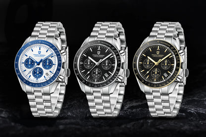 Relógio masculino PAGANI DESIGN Série Planetary Saturn Light Tan Quartz Speed Chronograph com cristal de safira AR — Novo 2026