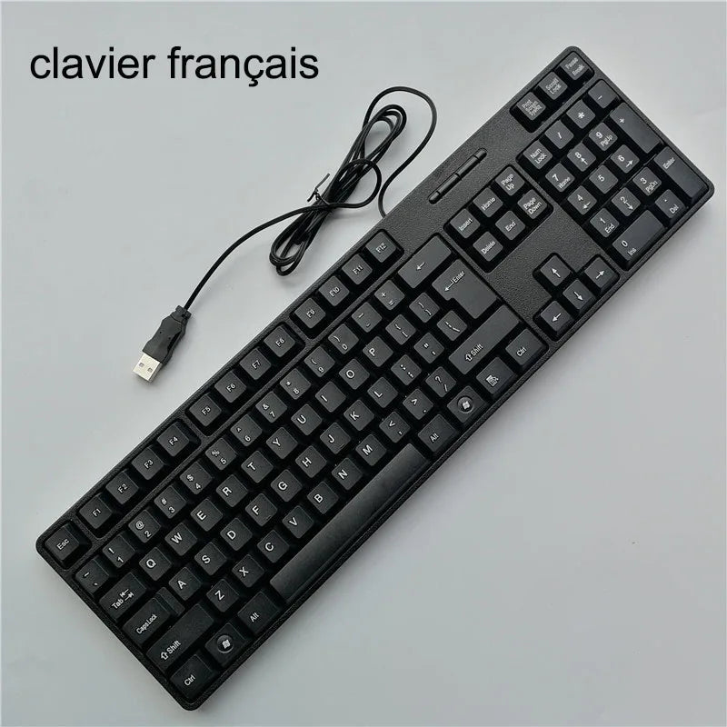Teclado gaming com keycaps de letras em espanhol, francês, russo e árabe, USB com fios, 104 teclas, para computador
