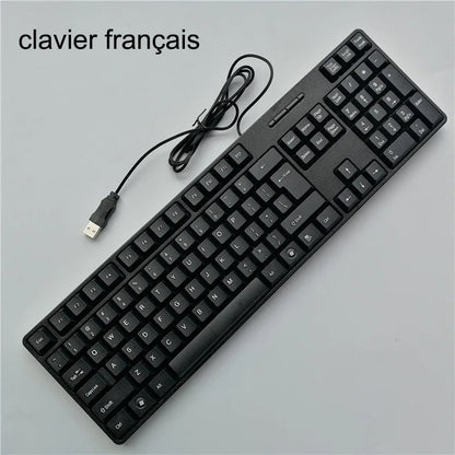 Teclado gaming com keycaps de letras em espanhol, francês, russo e árabe, USB com fios, 104 teclas, para computador