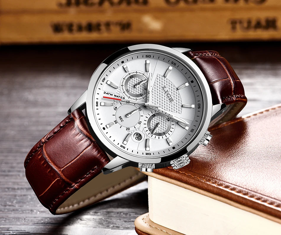 2025 New Men's Watches LIGE Top Brand Luxury Leather Casual Quartz Watch Men's Sport Waterproof Clock Watch Relogio Masculino+Box