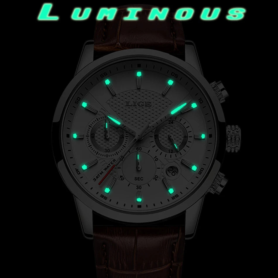 2025 New Men's Watches LIGE Top Brand Luxury Leather Casual Quartz Watch Men's Sport Waterproof Clock Watch Relogio Masculino+Box