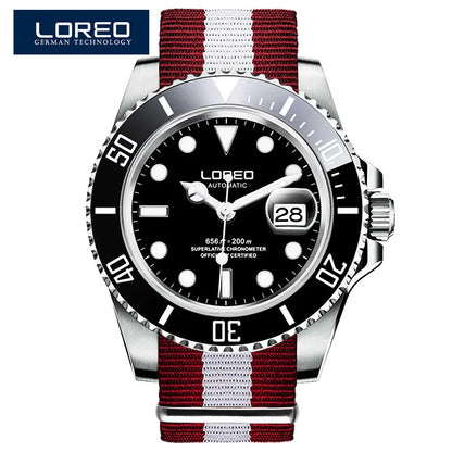 LOREO New Sapphire Glass Automatic Mechanical Watch Luxury Steel 200m Waterproof Business Watch Men Watches Reloj Hombre