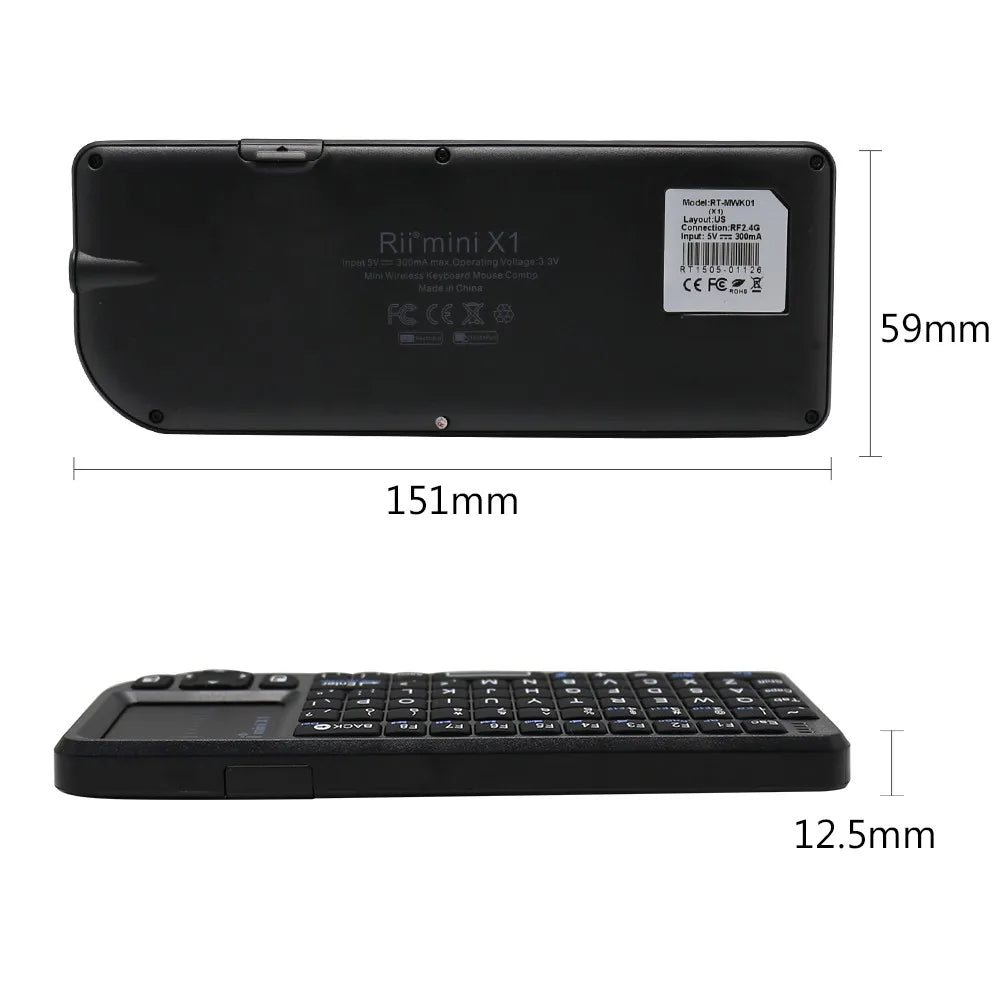 Teclado Mini Sem Fios Original Rii X1 2.4GHz Inglês/RU/ES/FR com TouchPad para Android TV Box/PC/Portátil