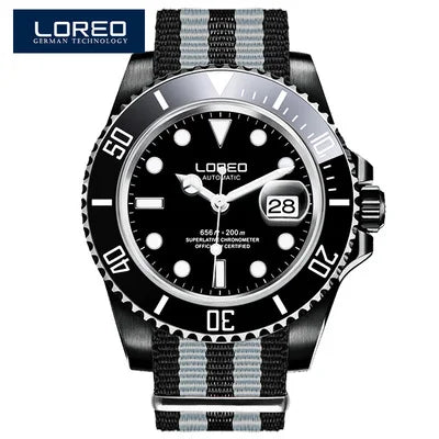 LOREO New Sapphire Glass Automatic Mechanical Watch Luxury Steel 200m Waterproof Business Watch Men Watches Reloj Hombre