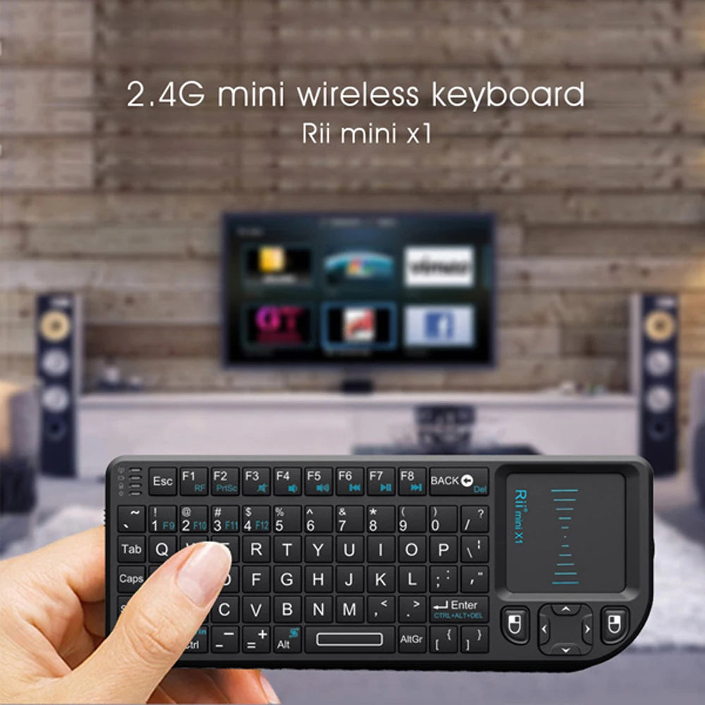 Teclado Mini Sem Fios Original Rii X1 2.4GHz Inglês/RU/ES/FR com TouchPad para Android TV Box/PC/Portátil