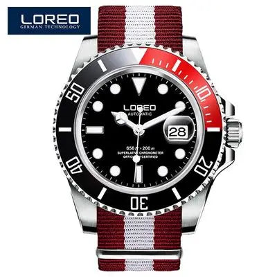 LOREO New Sapphire Glass Automatic Mechanical Watch Luxury Steel 200m Waterproof Business Watch Men Watches Reloj Hombre