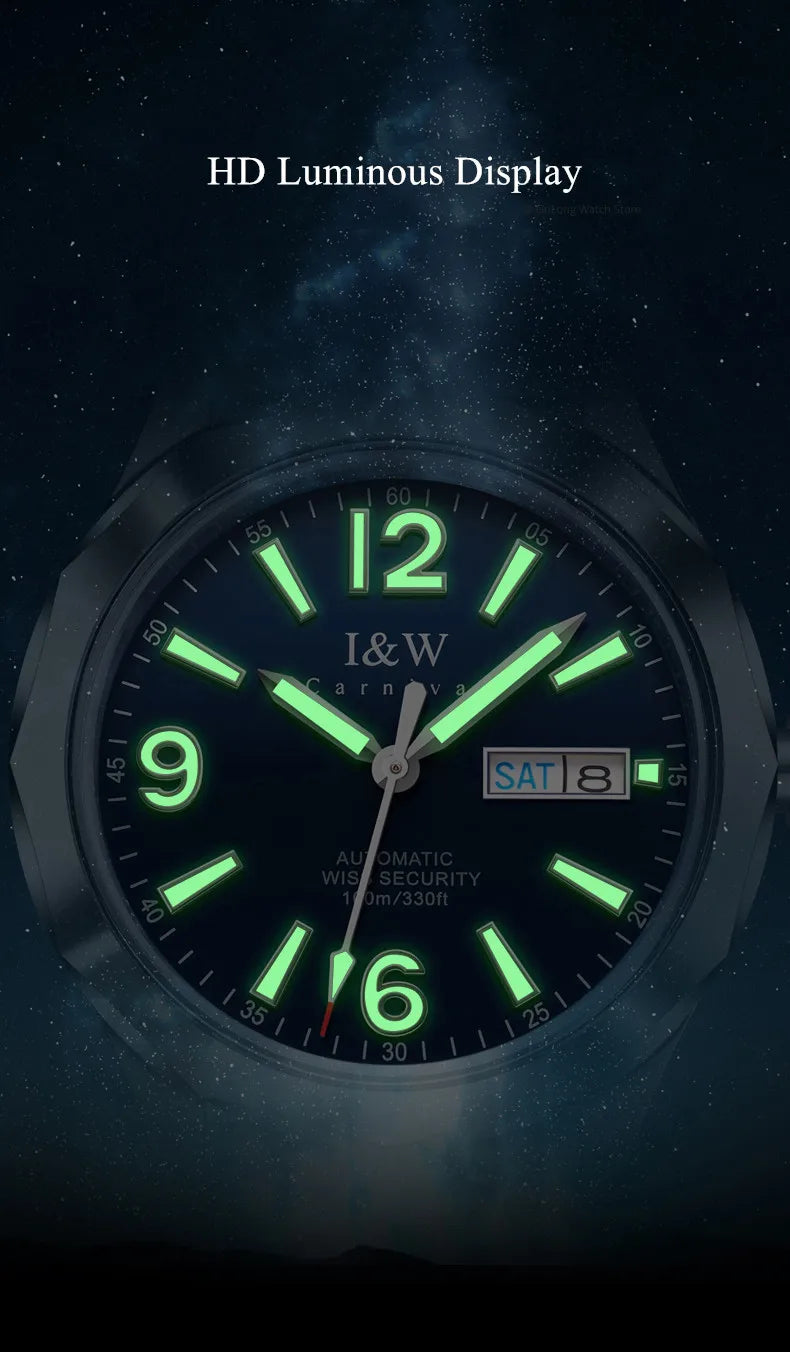 CARNIVAL Men's Tungsten Mechanical Watch Brand Luxury NH36 Automatic Movement Wristwatches for Men Waterproof Watch