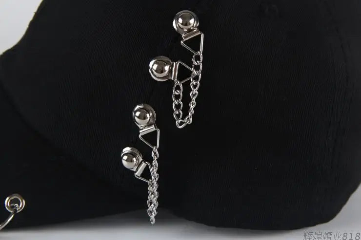 Modische Hip-Hop-Baseballkappe aus Baumwolle, kreative Piercing-Ring-Kappen, Punk, lässig für Erwachsene, einfarbig, verstellbar, Unisex-Mütze, Snapback-Kappen