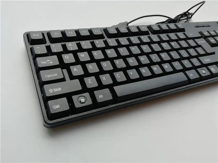 Teclado gaming com keycaps de letras em espanhol, francês, russo e árabe, USB com fios, 104 teclas, para computador