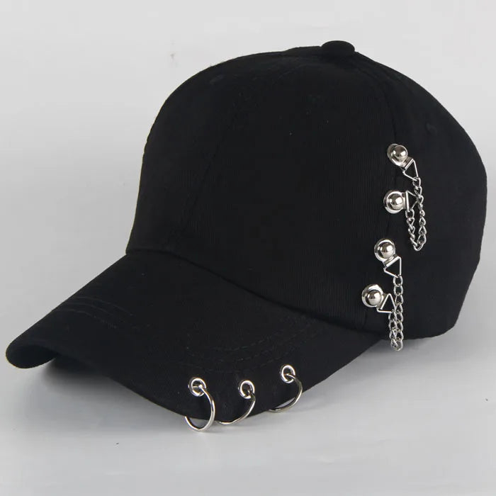 Modische Hip-Hop-Baseballkappe aus Baumwolle, kreative Piercing-Ring-Kappen, Punk, lässig für Erwachsene, einfarbig, verstellbar, Unisex-Mütze, Snapback-Kappen
