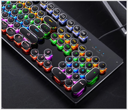 Teclado Mecânico Retro Punk com Switch Blue Black Brown, 104 Teclas, USB com Fio, Teclado Gaming com Retroiluminação RGB para PC, Portátil e Gamers