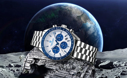 Relógio masculino PAGANI DESIGN Série Planetary Saturn Light Tan Quartz Speed Chronograph com cristal de safira AR — Novo 2026