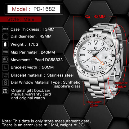 Relógio de mergulho masculino Pagani Design 2026 novo, 42mm, safira, mecânico automático GMT, impermeável 100m PD1682