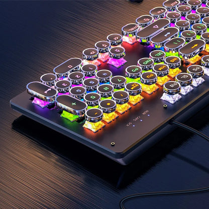 Teclado Mecânico Retro Punk com Switch Blue Black Brown, 104 Teclas, USB com Fio, Teclado Gaming com Retroiluminação RGB para PC, Portátil e Gamers