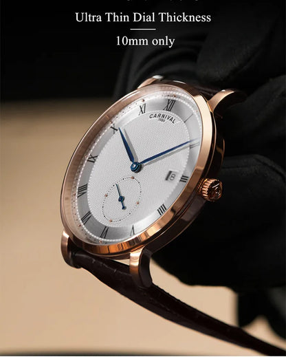 Carnival Brand Luxury Business Watch Fashion Waterproof Rose Gold Silver Calendar Automatic Mechanical Wristwatch For Men Reloj